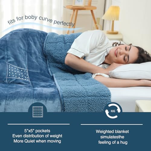 Aemicion Twin Weighted Blanket for Adults,Unicolor Ultra-Soft Fleece Sherpa, Dual Sided Cozy Plush Blanket for Couch Bed, 15lbs 48 x 72in-Slate Blue - Image 6