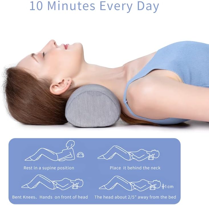 Bespilow Cervical Neck Traction Pillow for Pain Relief - 30 Min Daily Stretcher & Relaxer - Dual-Layer Memory Foam Neck Roll for Back Sleeping - Small Orthopedic Bolster with Cooling Cover - Image 4
