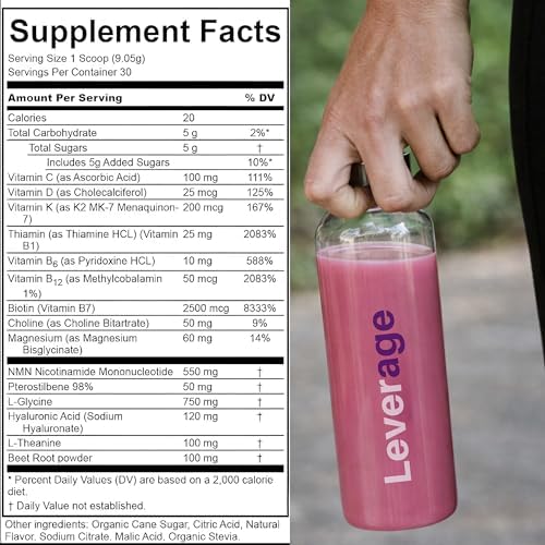 Leverage Mixed Berries Anti–Aging Supplement & Longevity Mix - Daily Wellness Multivitamin Powder with Hyaluronic Acid, L-Glycine & Magnesium for Skin, Energy, Cognitive Function & Joint–30 Servings - Image 3