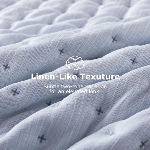 WDCOZY Blue Oversized King Quilt Set, California Cal King Rustic Bedspread, Textured Like Linen, Lightweight Soft Farmhouse Coverlet, Spring Summer Thin Comforter, 3 Pieces, 116x106 inches - Image 4