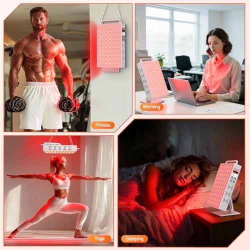 Red Light Therapy Panel 5 Wavelength 60 Dual Chip LEDs 630+660+810+830+850nm Red and Near Infrared Lamp Therapy Device 100W with Timer & Stand for Body Pain Relief Face Skin Health Sleep White - Image 5