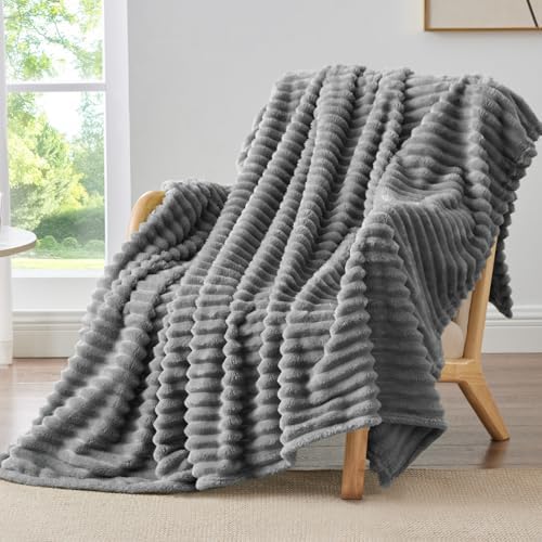 BEDELITE Ribbed Grey Throw Blanket for Couch, 50"x60" by BEDELITE