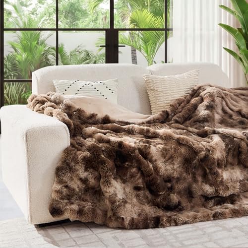 Lotus Karen Faux Fur Throw Blanket Tie-Dye Dark Coffee - Big Bubble Rabbit Fluff Blanket for Couch, Large Fluffy Fuzzy Cozy Blanket,Thick Furry Plush Shaggy Blankets,90x90 Inches - Image 2