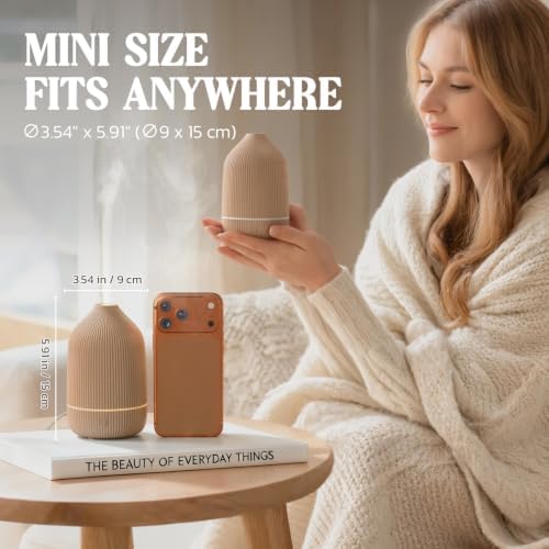 Essential Oil Diffuser, 100ml Aromatherapy Diffuser, Mini Ultrasonic Diffuser for Essential Oil, Home, Office, Cool Mist Humidifier with 7 Led Light, Auto Shut-Off, Brown - Image 2