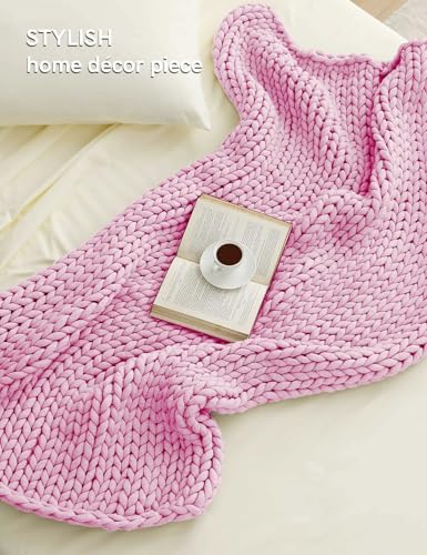 YnM Chunky Throw Blanket, Medium-Weight, Hand Knitted, Skin Friendly, Ventilated and Breathable, Machine Washable, Home Décor Piece for Couch, Sofa and Bed (Fancy Pink, 60x80 Inch) - Image 2