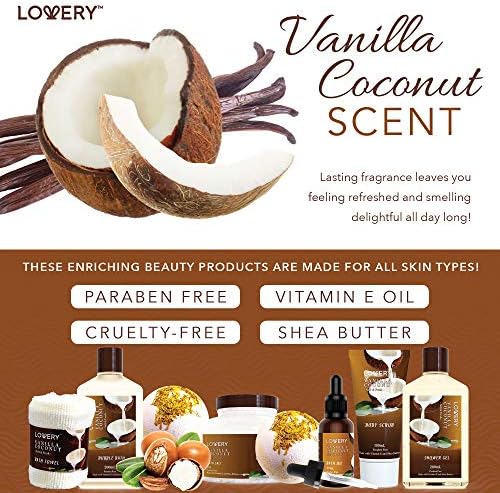 Gifts For Women Gift Basket for Women– 9 Piece Set of Vanilla Coconut Home Spa Set, Luxurious Gifts for Her, Bath and Body Sets Includes Fragrant Lotions, Large Bath Bombs, Coconut Oil - Image 4