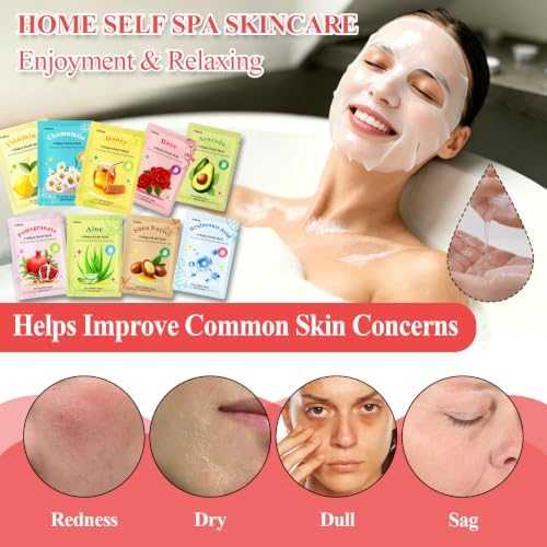 ANKOOY 33 Pack Face Masks Skincare Gifts for Teens Girls Women,Bulk Collagen Face Mask Hydrating Sheet Mask,Travel Essentials,Birthday Gifts,Spa Party Gifts,Facial Mask Skin Care for All Skin Types - Image 7