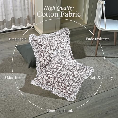 CPC Mocha Regal Hand Block Print 100% Cotton Ruffle Throw Pillow Cover 18x18 inch with Hidden Zipper Decorative for Couch, Bed, Sofa, Farmhouse, Cottagecore Decor Gift Christmas Fall Thanksgiving - Image 6