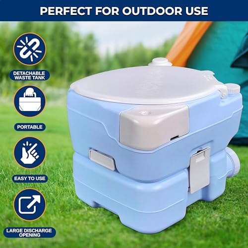 SereneLife 4 Gal Portable Camping Toilet For Adults, 100+ Flushes, Porta Potty Camp Toilet with Phone Holder, Hand Sprayer, Plastic Funnel for Camping, Hiking, and Boating - Image 4