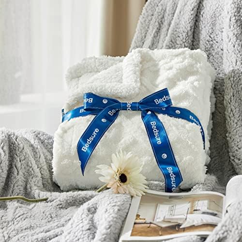 Bedsure Gentlesoft Sherpa Fleece Blanket Twin Size for Bed - Fluffy & Cozy Cable Jacquard Tufted for Women Gift, Thick and Warm Christmas Blanket for Winter, Cream, 60x80 Inches - Image 5