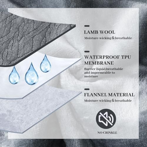 Tisancy King Size Waterproof Blanket for Bed Couch, 80'' x 60'' Double Side Leakproof Reversible Sherpa Flannel Fleece 3-Layer Lightweight Blanket, Absorbs 50oz, Gray, Machine Washable - Image 6