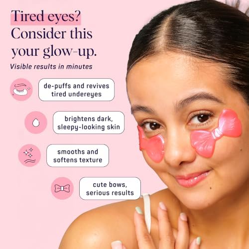 SpaLife Pretty in Pink Hydrogel Under Eye Patches for Dark Circles | Bow Under Eye Patches for Puffy Eyes | Revitalizing Undereye Masks for Bags | Bachelorette Party Favors | Pack of 8 Pairs - Image 2