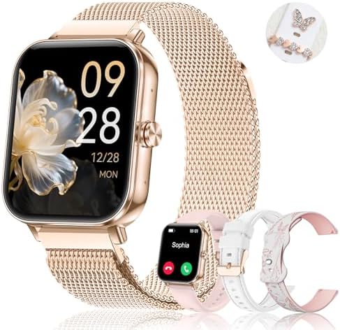 Smart Watch for Women, 30-Day Battery Life, Bluetooth Call (Answer/Make), 1.85" HD Fitness Tracker with Heart Rate Sleep SpO2 Monitor, 100+ Sports Modes, 4 Bands & 2 Charms, Android iPhone Compatible by Iaret
