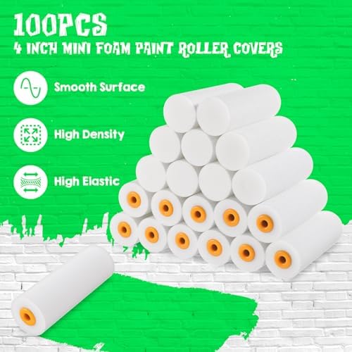 100 Pcs 4 Inch Foam Paint Roller High Density Foam Roller Mini Paint Roller Refills Paint Edger Tool for Walls Brings Smooth Finishes Flat Surfaces - Image 3
