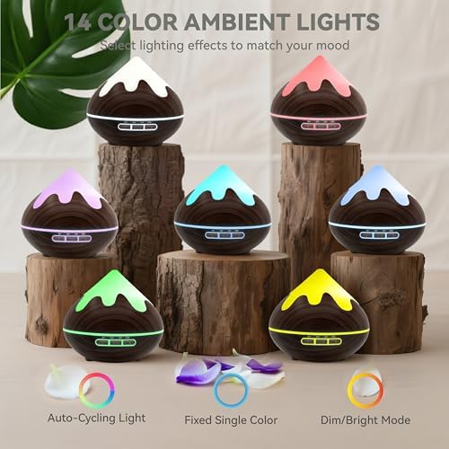 500ML Essential Oil Diffuser, Aromatherapy Diffuser with Remote Control, Multifunctional Air Diffusers for Home Office Room, Fragrance Aroma Diffuser with 7 Color LED & 2 Mist Mode, Dark Brown - Image 2