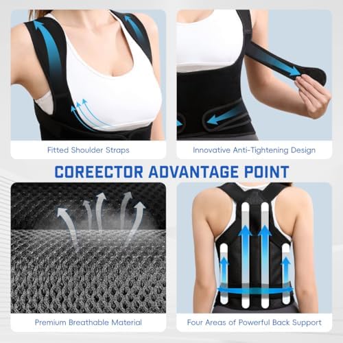 Back Brace Posture Corrector for Women & Men, Adjustable Shoulder Straightener with Full Back Support, Relief for Lower & Upper Back Pain, Hunchback & Scoliosis (Black, Medium) - Image 6
