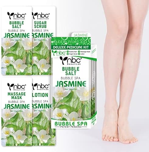 Pedicure Kit Foot Soak Set: Bubble Salt, Sugar Scrub, Massage Mask, Massage Lotion in a Box, 4 Step Foot Spa Kit for Dry Feet, Calluses and Tired Feet (1 Set Jasmine) - Image 3