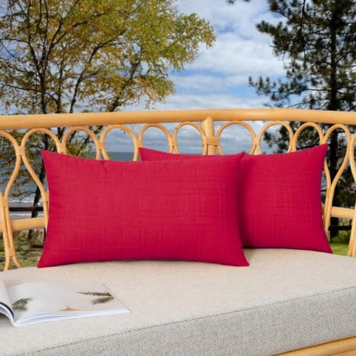 Kevin Textile Outdoor Waterproof 12”x20” Pillow Covers 2 Pack, Xmas Red by KevinTextile