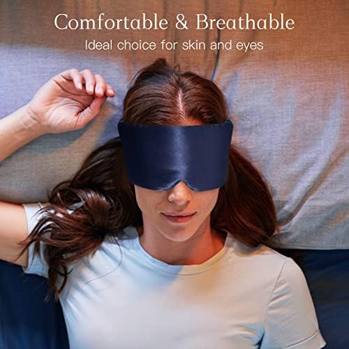 100% Natural Silk Eye Mask for Women Men, Soft Pressureless Cooling Blackout Eye Covers for Sleeping, Large Size Sleep Mask fits All Heads Adjustable, 1PC, Navy Blue - Image 2
