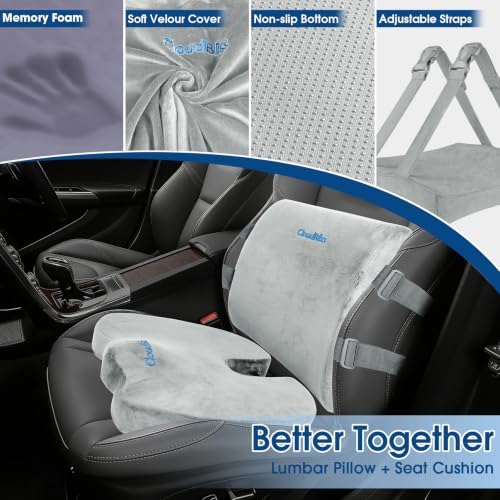CloudBliss Ergonomic Seat Cushion & Lumbar Support Pillow Set, Light Grey - Image 3