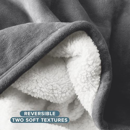 Bare Home Sherpa Fleece Blanket (Twin/Twin XL, Grey) - Image 5