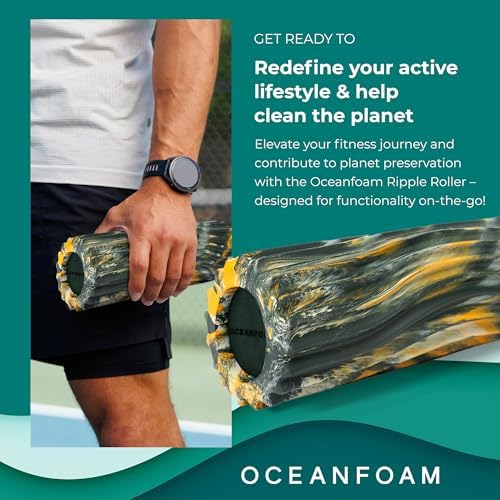 Oceanfoam Ripple Travel Foam Roller (11" x 3.35") Firm Mini Foam Roller for Physical Therapy, Deep Tissue Massage, Back Pain - High Density, Wave Textured - Yoga (Hunter, Gold & Natural Marbled) - Image 4