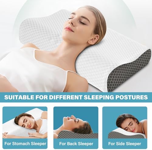Memory Foam Cooling Bed Pillows for Sleeping, Ergonomic Cervical Pillow for Neck and Shoulder Pain Relief, Adjustable Cold Pillow,with Pillowcase（Grey） - Image 4