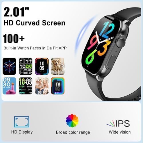 Smart Watch for Men, 2.01" AMOLED Curved Display Fitness Tracker with Answer/Make Calls, 100+ Sport Modes, Fitness Watch with 24/7 Heart Rate/Sleep Monitor/Pedometer, IP68 Waterproof, for Android iOS - Image 2