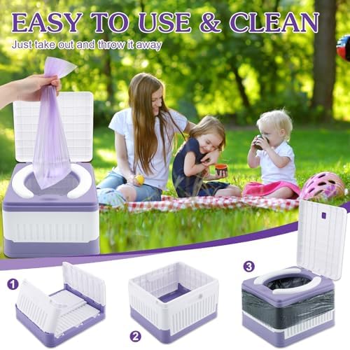 Fabulas Portable Potty for Toddler Travel, Foldable Travel Potty Training Toilet Seat for Kids Boys Girls, Emergency Mobile Toilet In Car for Camping, Outdoor, Indoor, with 30 Disposable Bags, Purple - Image 4