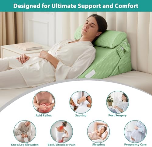 Bedluxe Wedge Pillow Set for After Surgery, Orthopedic Bed Wedge, Green - Image 4