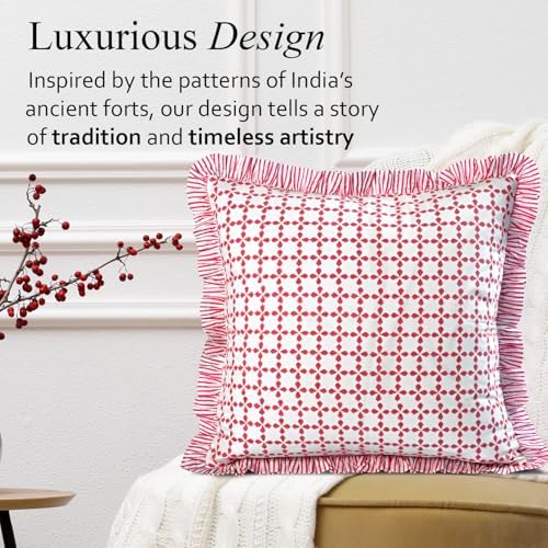 CPC Magenta Pink Hand Block Print 100% Cotton Ruffle Throw Pillow Cover 20x20 inch with Hidden Zipper Decorative for Couch, Bed, Sofa, Farmhouse, Cottagecore Decor Gift Christmas Fall Thanksgiving - Image 4