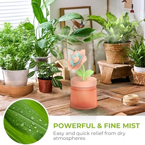 Flower Mini Humidifier, Cute Small Humidifiers, USB Portable Personal Cool Mist Desktop Humidifiers, Cooling for Home Office Car Summer Travel (260ml, Pink Gardenia) - Image 3