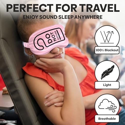 VITYA Pink Do Not Disturb/Wake Me Up Double-Sided Silk Sleep Mask for Women/Men | Sleep Mask Light Blocking | Soft Breathable Sleep Eye Mask for Traveling on Airplane | Eye Mask with Elastic Strap - Image 3