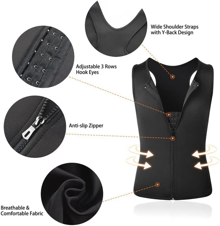 SHAPERIN Men Neoprene Sauna Zipper Waist Trainer Vest Tank Top Trimmer Body Shaper - Image 5