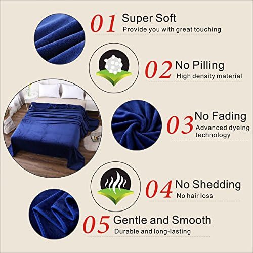 Fleece Blanket Queen Size 350GSM Lightweight Throw for The Bed Extra Soft Brush Fabric Super Warm Sofa Blanket 90" x 90"(Royal Blue Queen) - Image 4