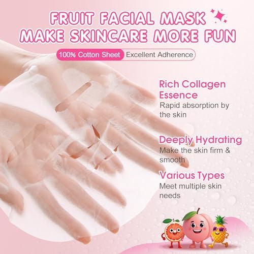 KONEUK 9 Pack Fruit Face Masks Skincare for Kids, Skin Care for Teens Women - Image 2