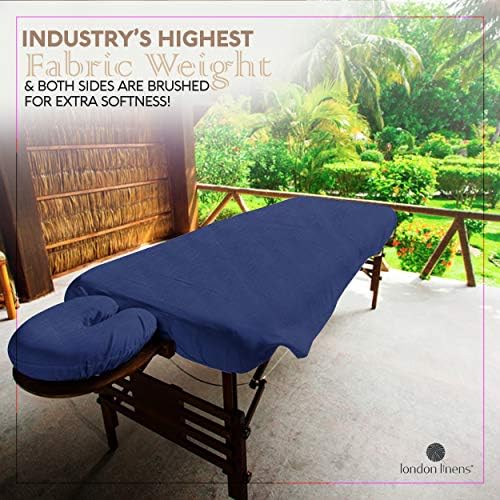 LONDON LINENS Extra Thick 3 Piece Set Massage Table Sheets Set - 100% Natural Cotton Flannel - Includes Massage Table Cover, Massage Fitted Sheet, and Massage Face Rest Cover (Blue) - Image 2