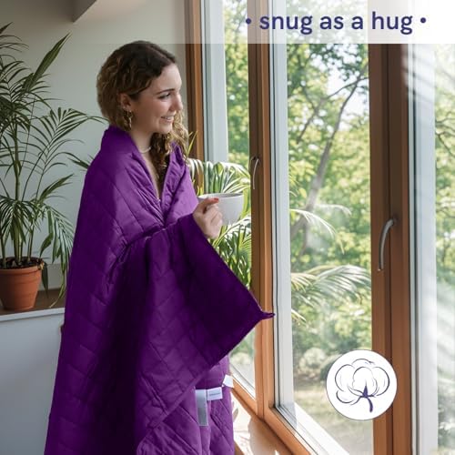 YnM 12lbs Weighted Blanket for Adults, Cotton Heavy Bed Throw Blanket with Cooling Glass Beads for All Season Use, Ideal for One Person of 110lbs (60x80 Inches, Queen Bed, Fuchsia Purple) - Image 4