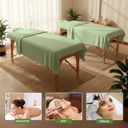 Oudain 4 Sets 3 Piece Soft Microfiber Massage Table Sheets Set Bulk Includes Massage Flat Sheet and Fitted Sheet and Face Rest Cover(Green) - Image 4