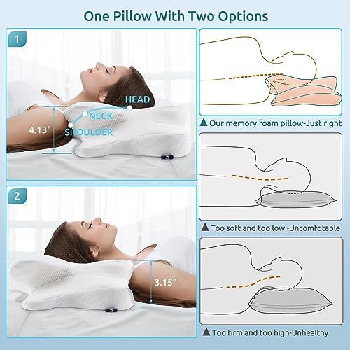 DONAMA Cervical Pillow for Neck and Shoulder Pain Relief, Cooling Contour Memory Foam Pillow, Ergonomic Neck Support Pillow for Side Back Stomach Sleepers with Removable Pillowcase Pure White - Image 4