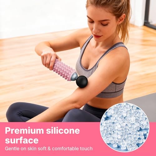 Mini Electric Massage Roller 4 Speeds Vibrating Massage Ball, 2-in-1 Portable Muscle Massager Gun & Roller for Muscle Relief, Detachable Heads, Rechargeable, For Fitness, Office, Travel (Pink) - Image 2