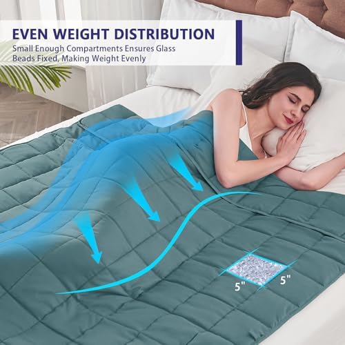 yescool Weighted Blanket for Adults (12 lbs, 60" x 80", Teal) Cooling Heavy Blanket for Sleeping Perfect for 110-130 lbs, Queen Size Breathable Blanket with Premium Glass Bead, Machine Washable - Image 3