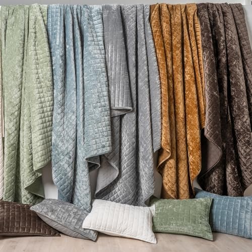 RECYCO Channel Box Stitch Velvet Quilt Set, Full Queen Size, Walnut Brown - Image 6