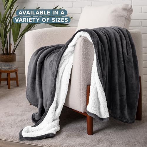 Bare Home Sherpa Fleece Blanket (Throw, Forged Iron Grey) - Image 2