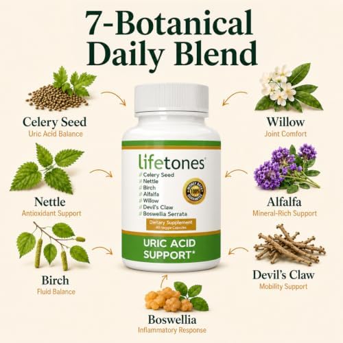 Lifetones Uric Acid Support Capsules – 7-Herb Formula with Boswellia, Devil's Claw, White Willow & Celery Seed – No Herbal Taste – Supports Healthy Uric Acid Levels & Joint Comfort – 60 Vegan Capsules - Image 5