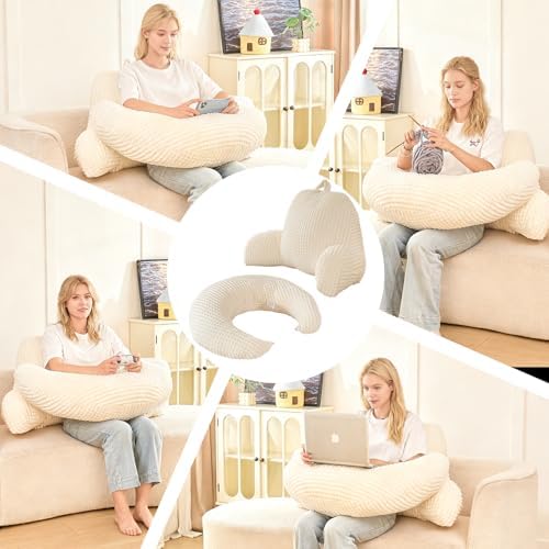 17" Reading Pillow for Bed,U Shaped Arm & Elbow Support,White Flannel - Image 5
