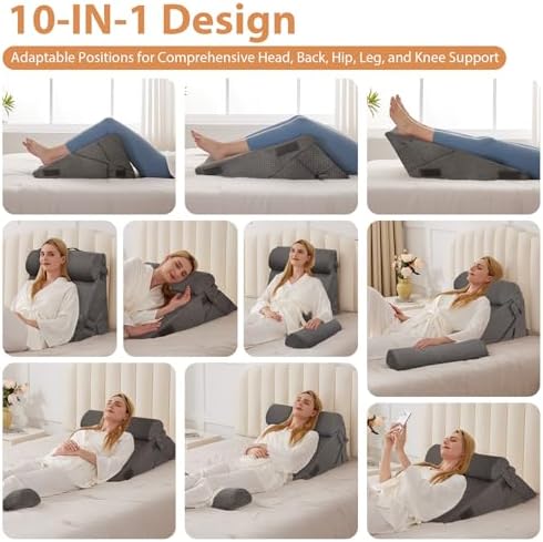 BIEEZZK 4PCS Wedge Pillow Set for After Surgery, Back Pillow for Bed Sitting up, 9&12inch Adjustable Memory Foam Bed Wedges, Pillow Wedge for Acid Reflux, Back Pain Relief, Snoring, Dark Grey - Image 2