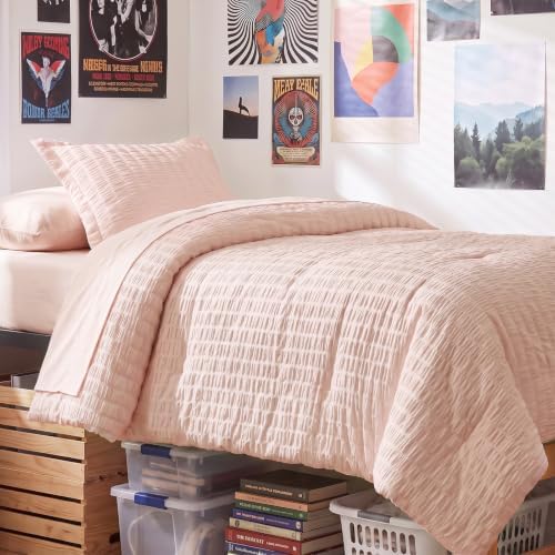 CozyLux Twin XL Comforter Set, 5 Pieces Blush Pink Seersucker Bed in a Bag by CozyLux