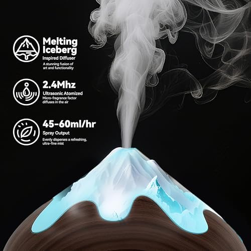 500ML Essential Oil Diffuser, Aromatherapy Diffuser with Remote Control, Multifunctional Air Diffusers for Home Office Room, Fragrance Aroma Diffuser with 7 Color LED & 2 Mist Mode, Dark Brown - Image 6
