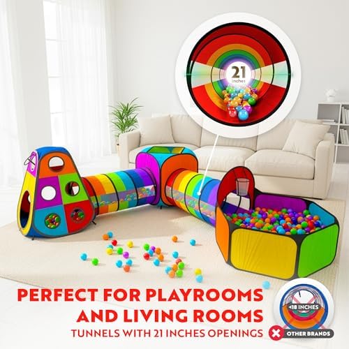 Playz 5pc Pop Up Play Tent and Crawl Through Tunnels for Kids w/Carry Bag - Image 4